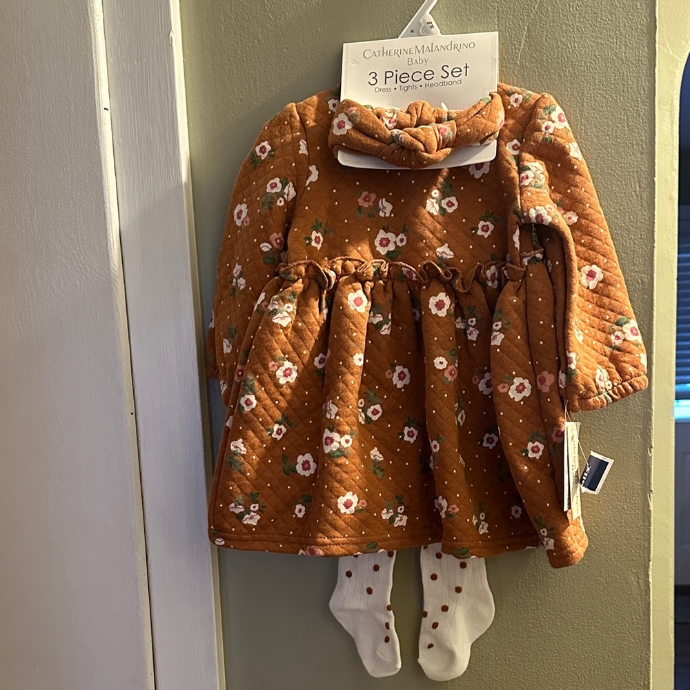 Catherine Malandrino Floral Baby Dress Set in burnt Orange